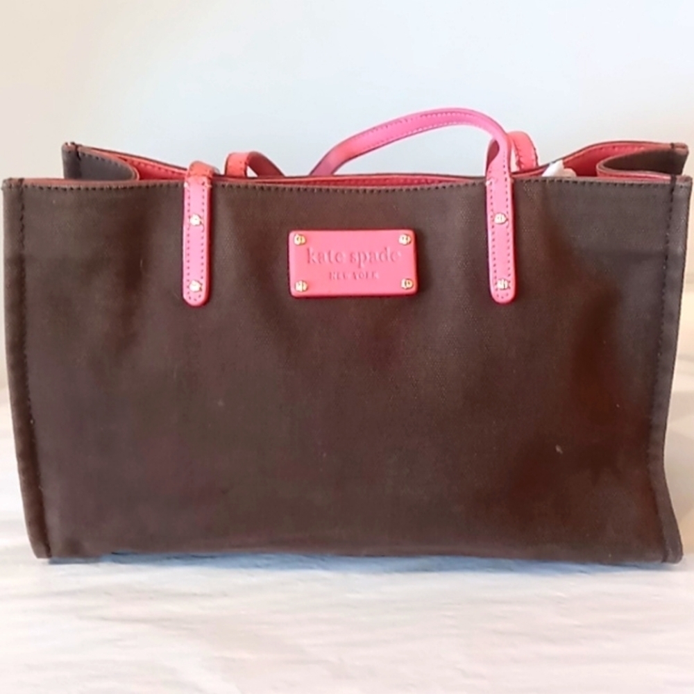 Kate spade brown/pink canvas shoulder tote